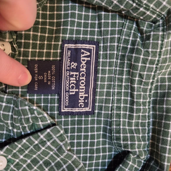 Vtg Abercrombie Fitch Shirt Mens Small Green Plaid Preppy Y2K Muscle - Picture 6 of 8